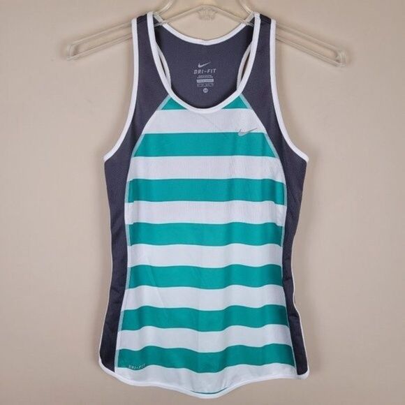 Nike Dri-Fit Tank Top Stripe Green White Gray Sleeveless Size XS - Picture 1 of 9